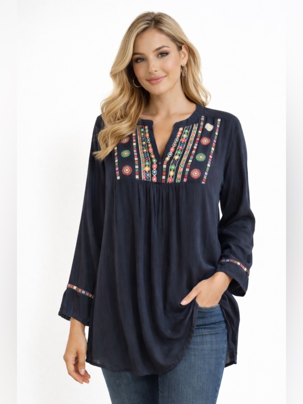 WORLD MARKET Womens Embroidered Peasant Top Sz S/M Lightweight Boho Hippie‎
